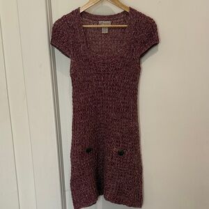 Purple Knit Short Sleeve Sweater Dress